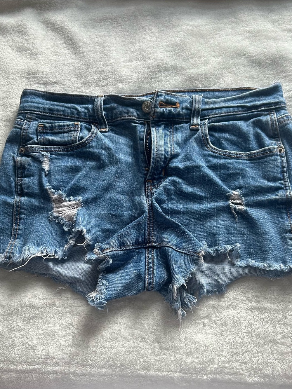 Old Navy Frayed Light Blue Boyfriend Distressed Denim Shorts